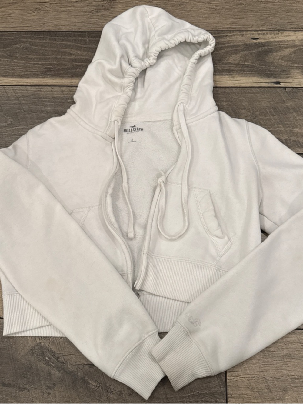 Hollister White Cropped Hoodie Jacket